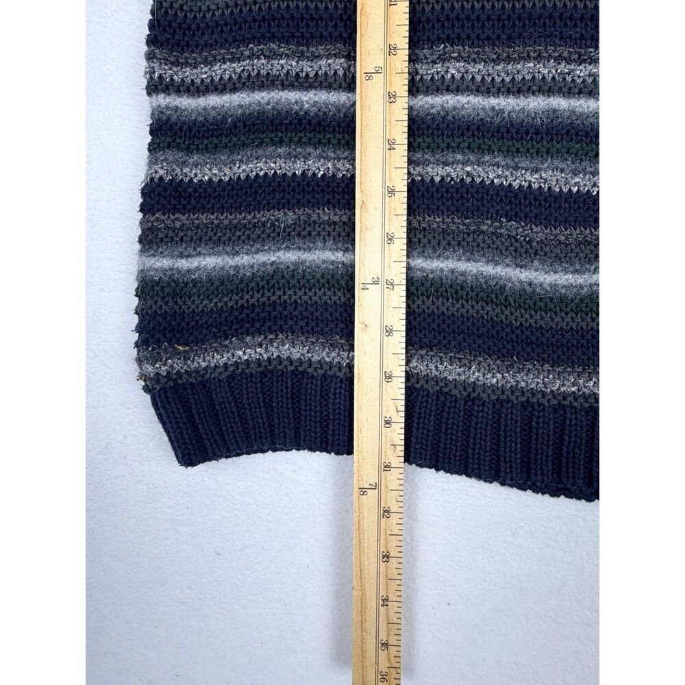 Perry Ellis Striped Knit Crewneck Sweater Men's M Navy Green Gray - Picture 5 of 6